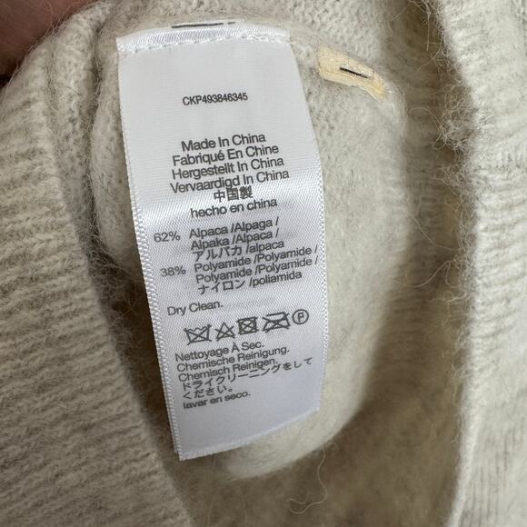 Madewell Alpaca-Blend Mockneck Puff Sleeve Sweater SZ XS Heather Alabaster Crop - Picture 7 of 8